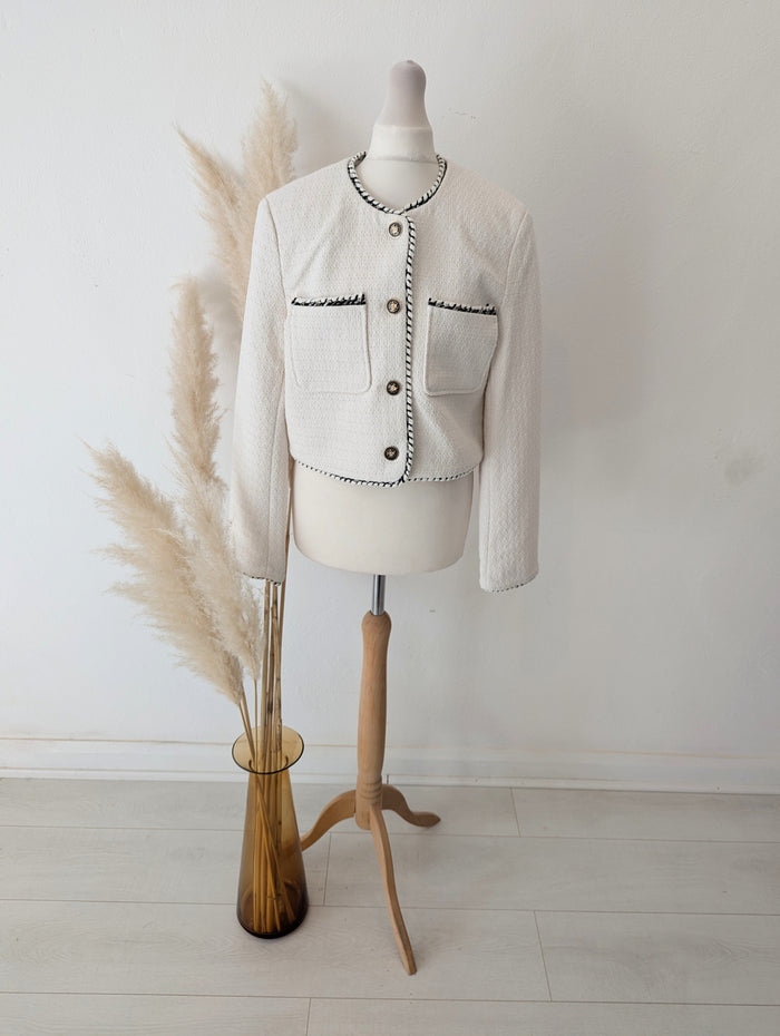 Stradivarius White Black Trim Jacket M NWT