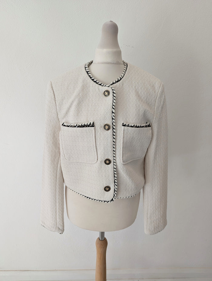 Stradivarius White Black Trim Jacket M NWT