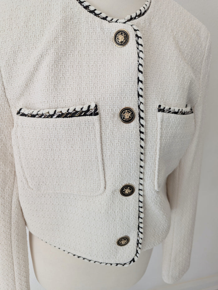Stradivarius White Black Trim Jacket M NWT