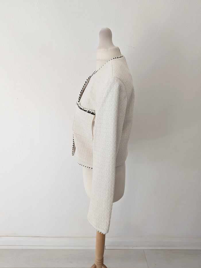 Stradivarius White Black Trim Jacket M NWT