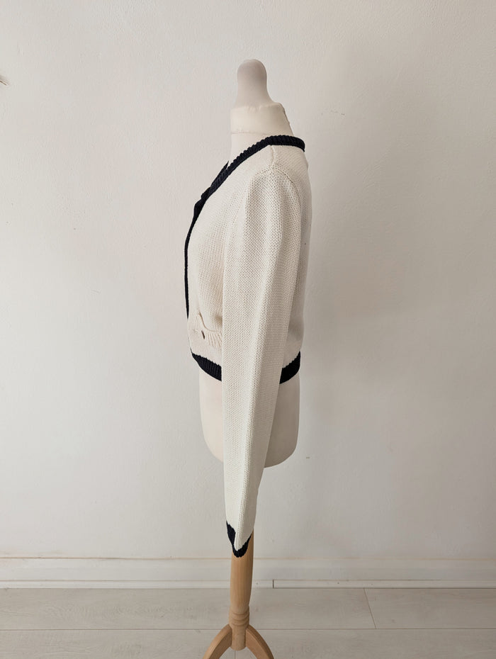 Stradivarius White Navy Trim cardigan M NWT