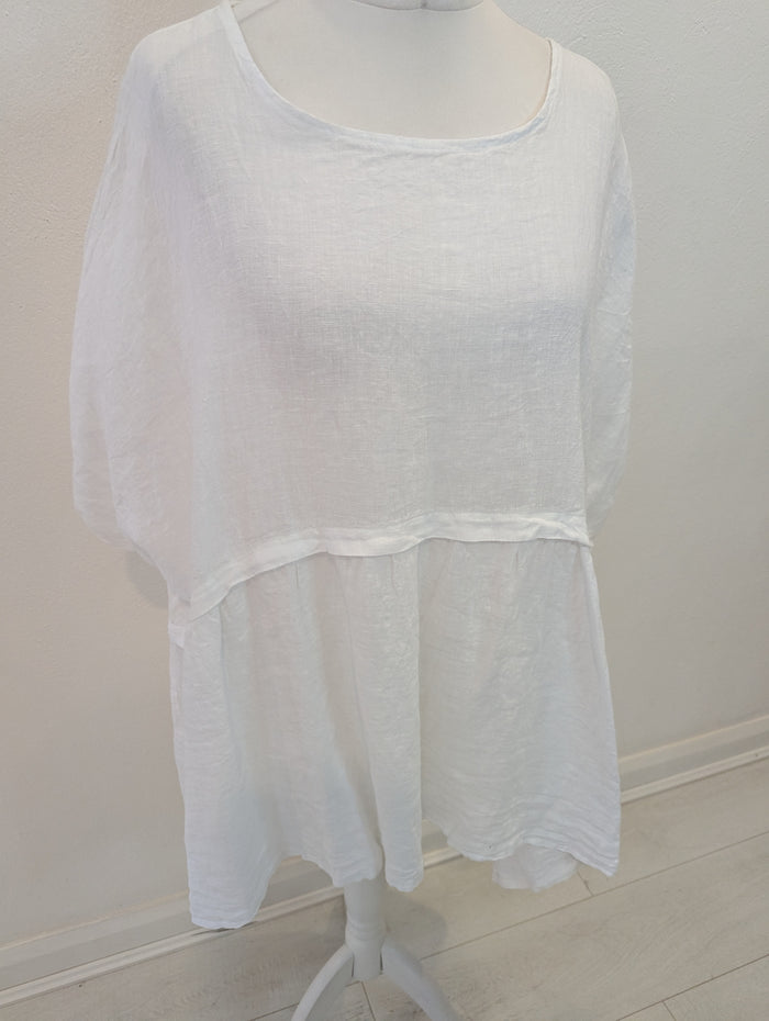 Style Hax Pure Linen Long Top White
