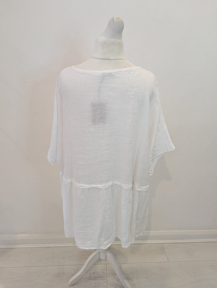 Style Hax Pure Linen Long Top White