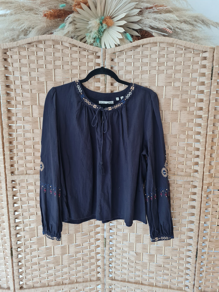 Superdry Black Embroidered Sleeve Top 12