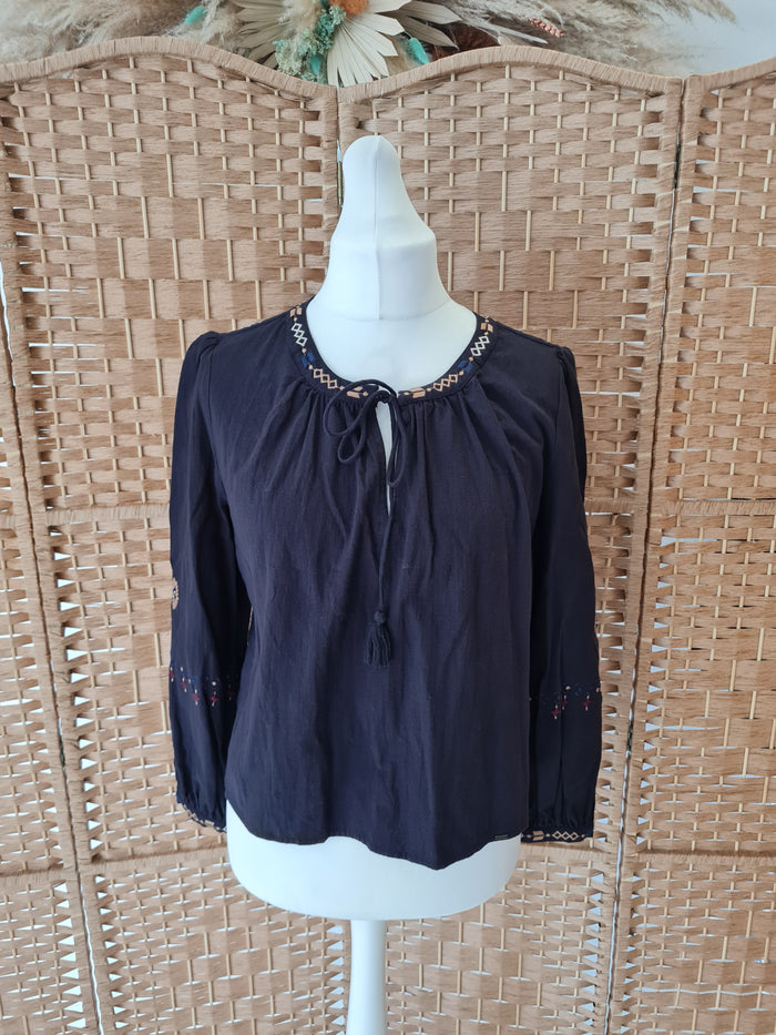 Superdry Black Embroidered Sleeve Top 12