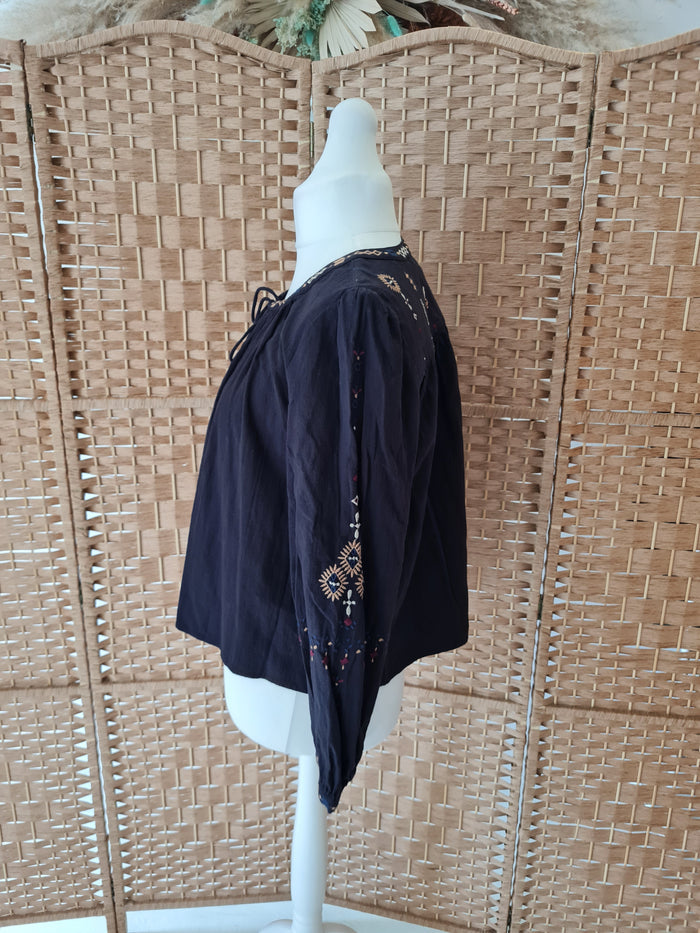 Superdry Black Embroidered Sleeve Top 12