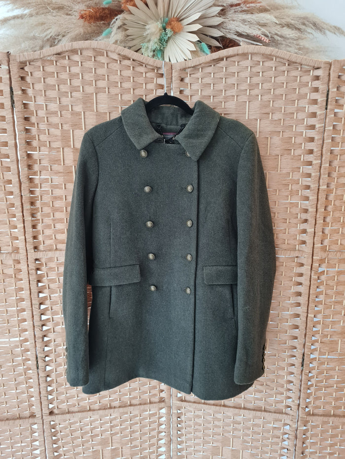 Superdry Khaki Wool coat 12 NWT
