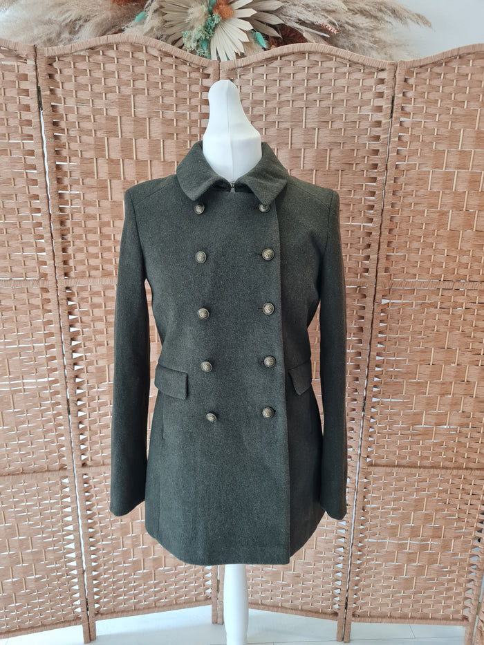 Superdry Khaki Wool coat 12 NWT