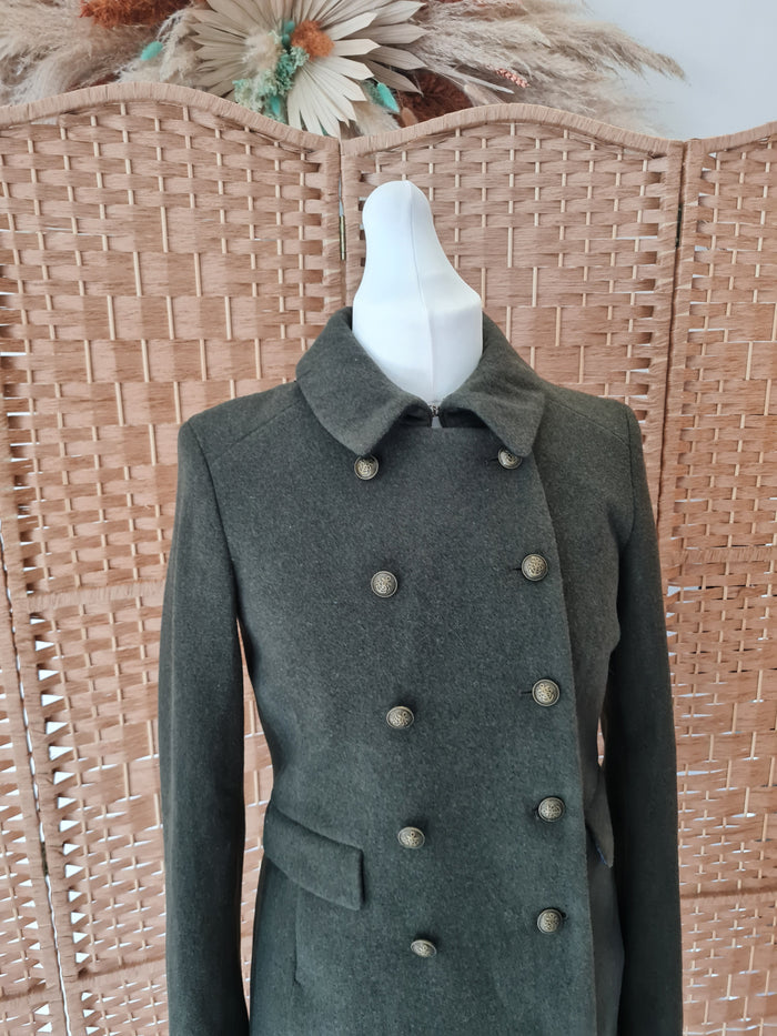 Superdry Khaki Wool coat 12 NWT