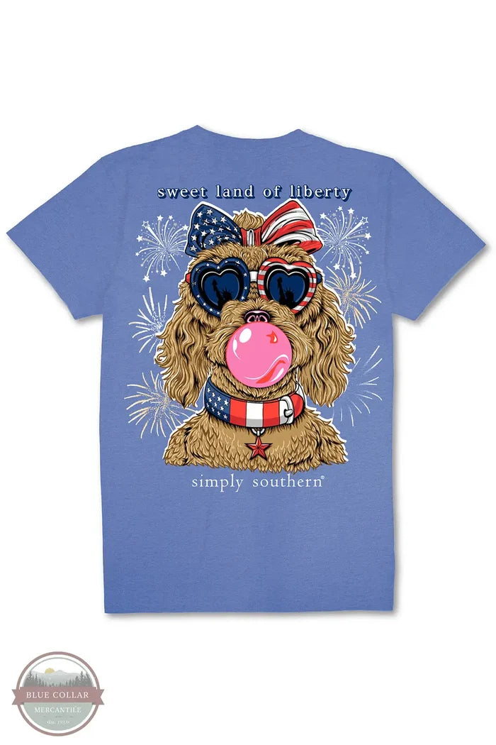 Simply Southern SS-DOGLIBERTY-WAVE Sweet Land Of Liberty Puppy Short Sleeve T-Shirt in Blue, rear