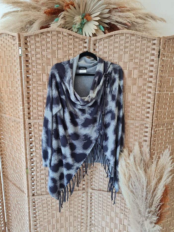 Taifun Black grey fringed Cardigan M/L