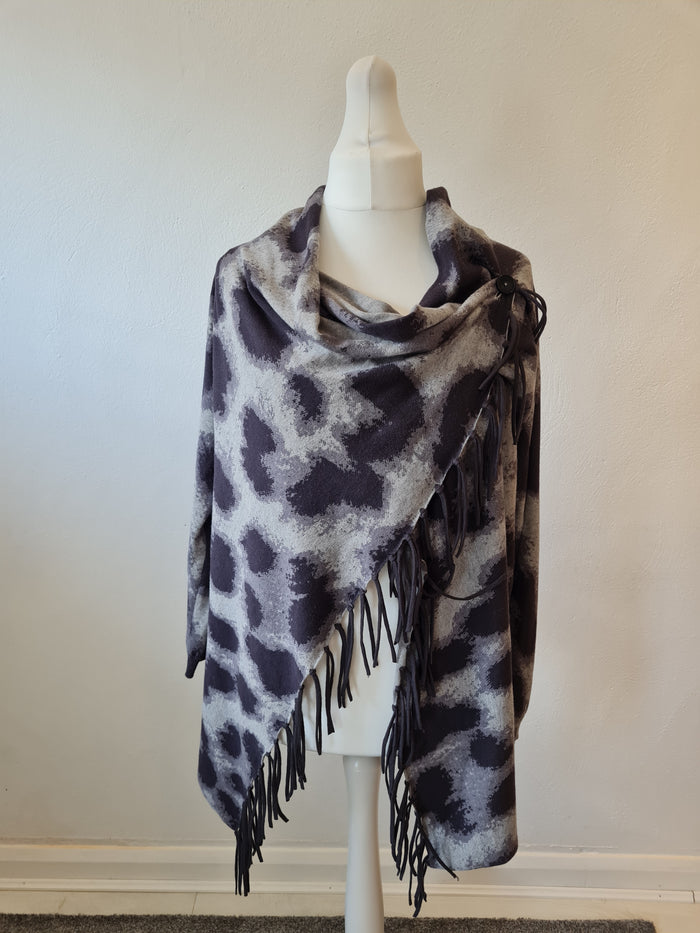 Taifun Black grey fringed Cardigan M/L