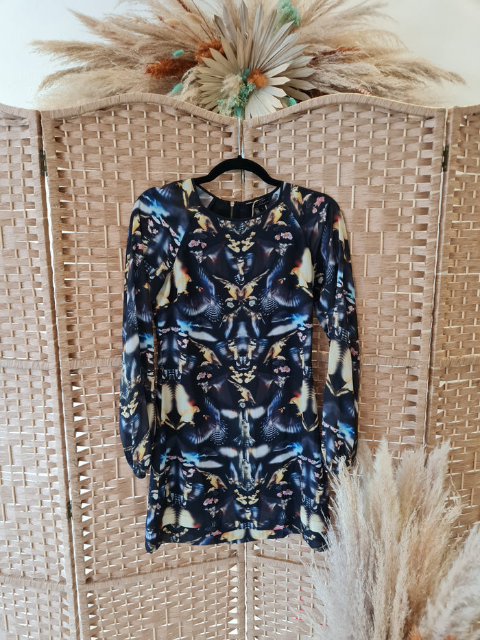 Ted Baker Bird Print Chiffon Mini Dress Size 8