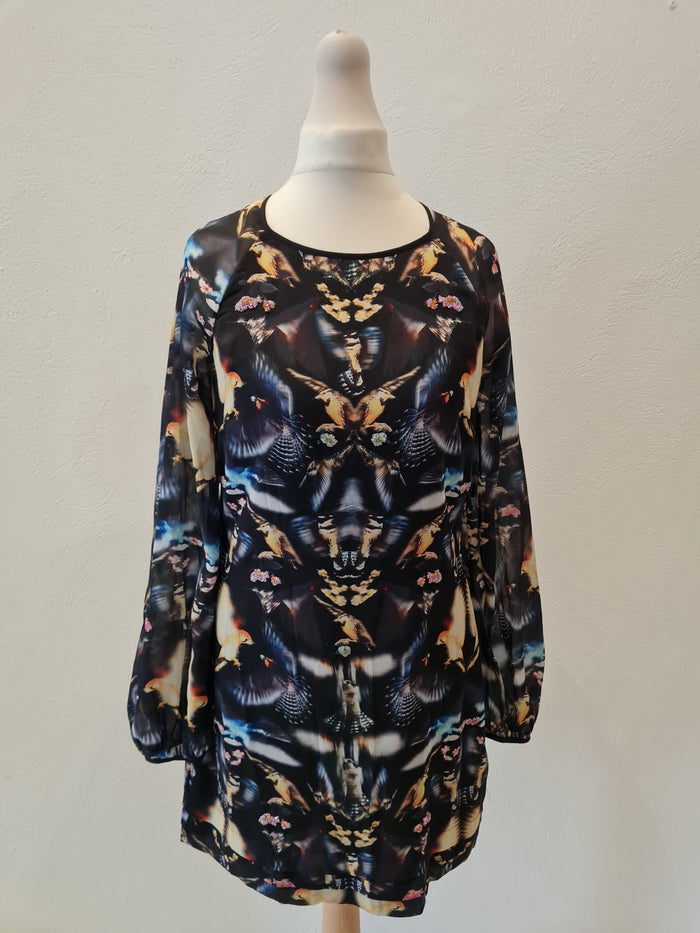 Ted Baker Bird Print Chiffon Mini Dress Size 8