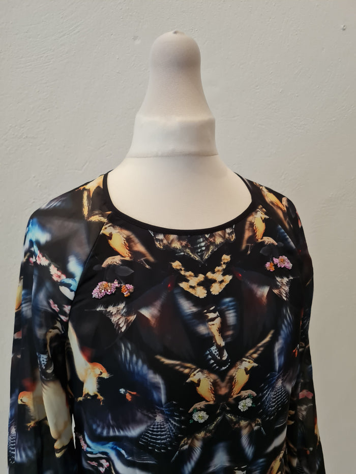 Ted Baker Bird Print Chiffon Mini Dress Size 8