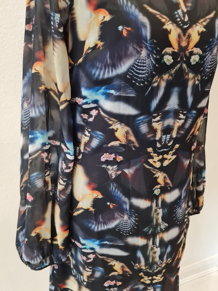 Ted Baker Bird Print Chiffon Mini Dress Size 8