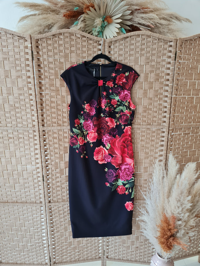 Ted Baker Black/Rose detail dress 12/14