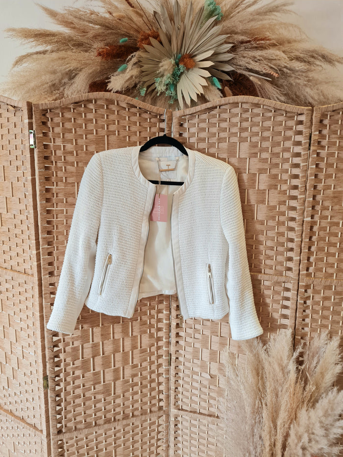 Ted Baker Cream Knit Crop Jacket Size 10