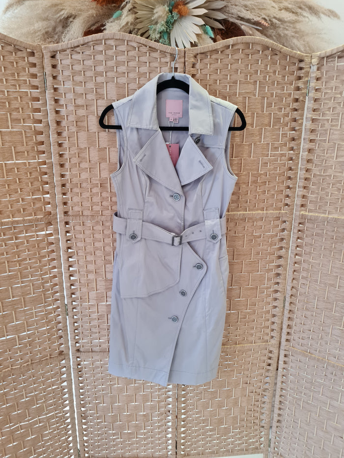 Ted Baker Grey Utility Shift Dress Size 3 (Medium)