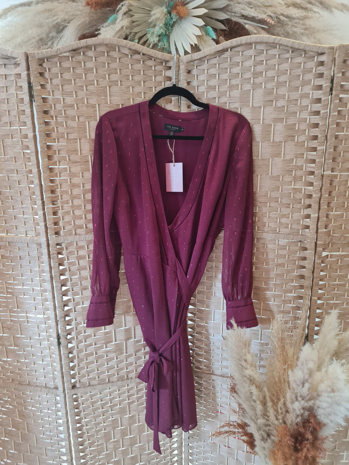 Ted Baker Maroon Wrap Dress Size 14