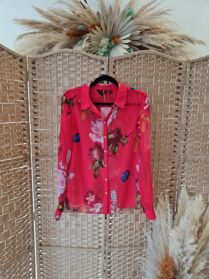 Ted Baker red floral blouse 8/10