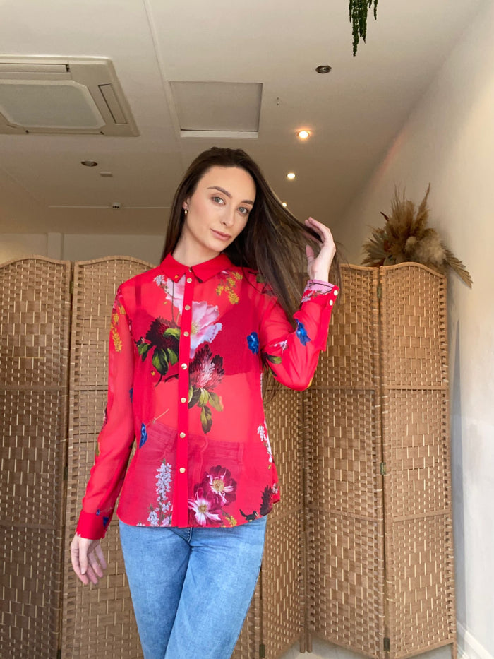Ted Baker red floral blouse 8/10