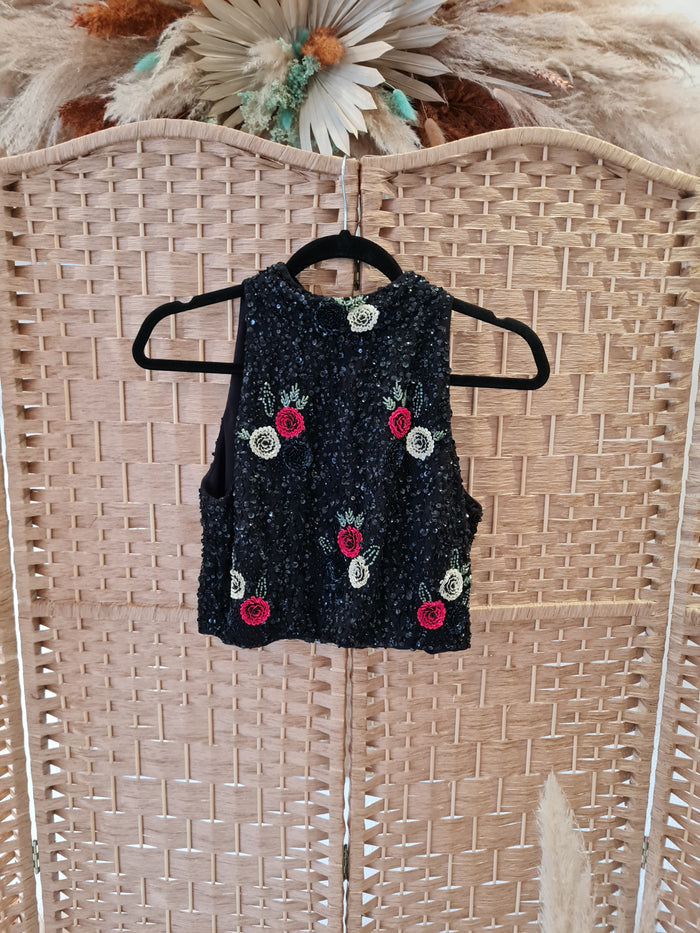 TFNC London black sequin crop top S/M