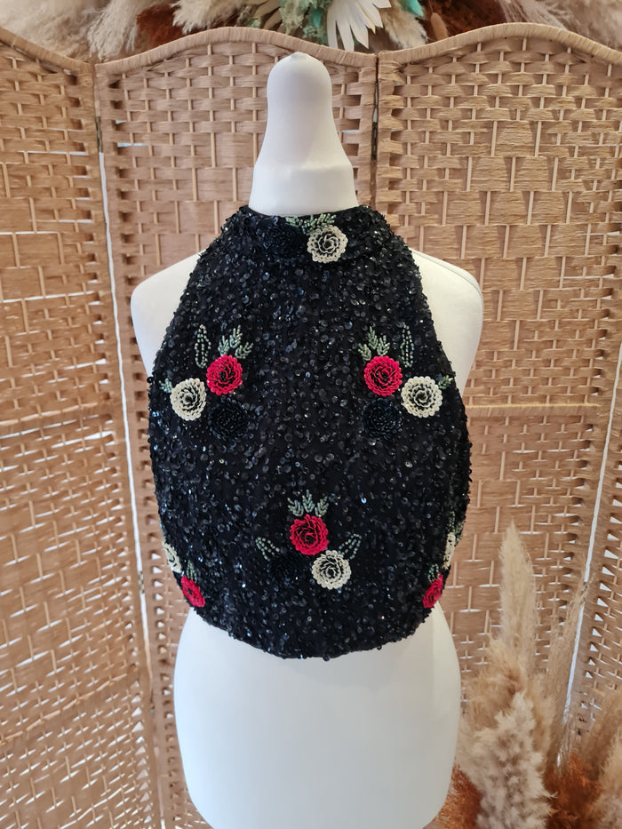 TFNC London black sequin crop top S/M