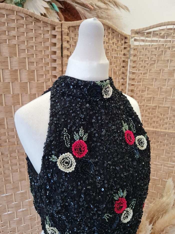 TFNC London black sequin crop top S/M