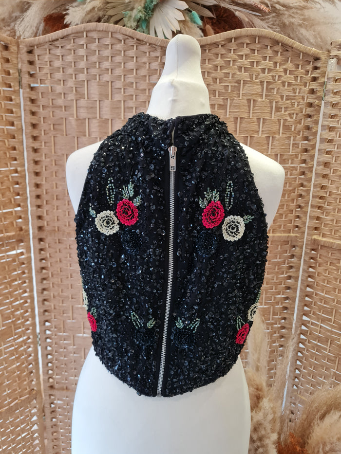 TFNC London black sequin crop top S/M
