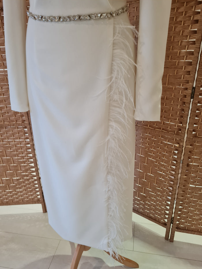 The 8th Sign White Feather trim Dress 10