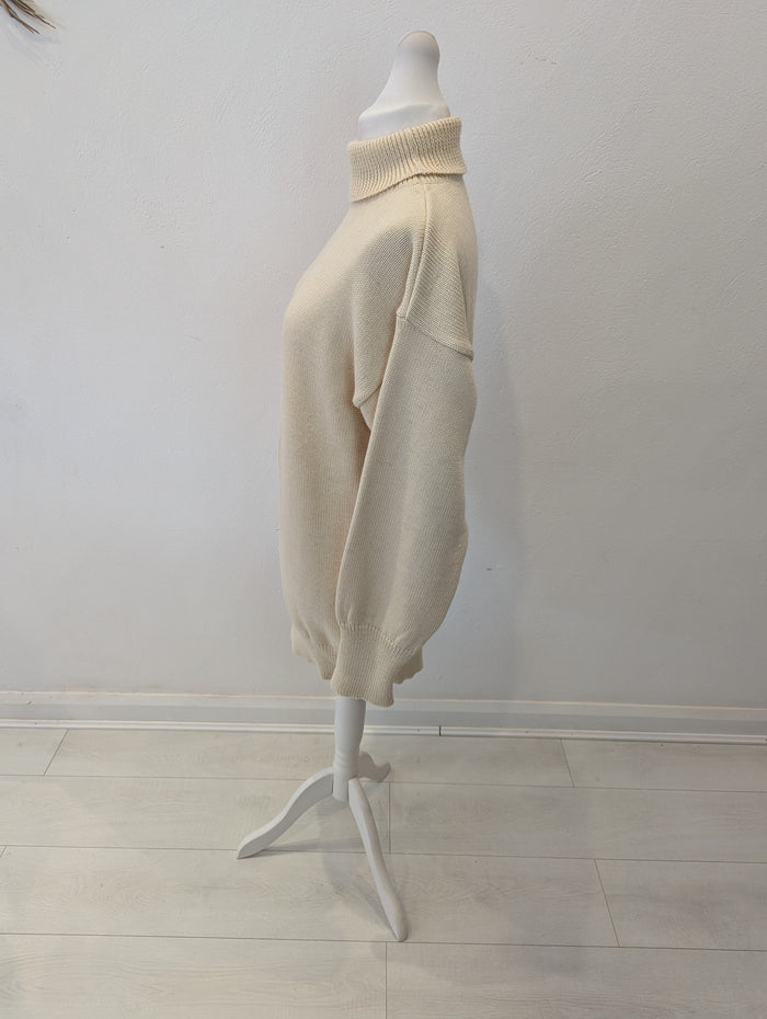 The Nautical Range Cream Wool Polo Neck Jumper L