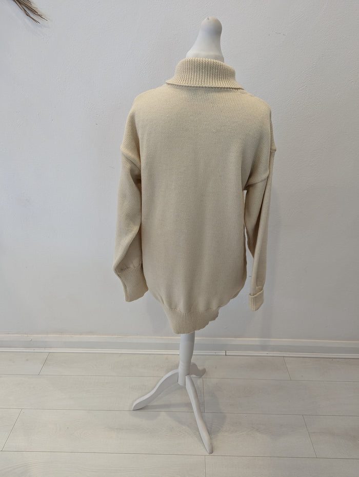 The Nautical Range Cream Wool Polo Neck Jumper L
