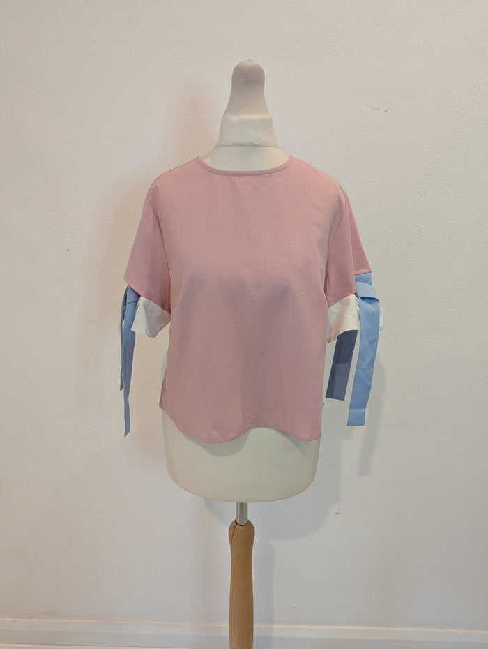 The White Pepper Pink Tie Sleeve Top XS