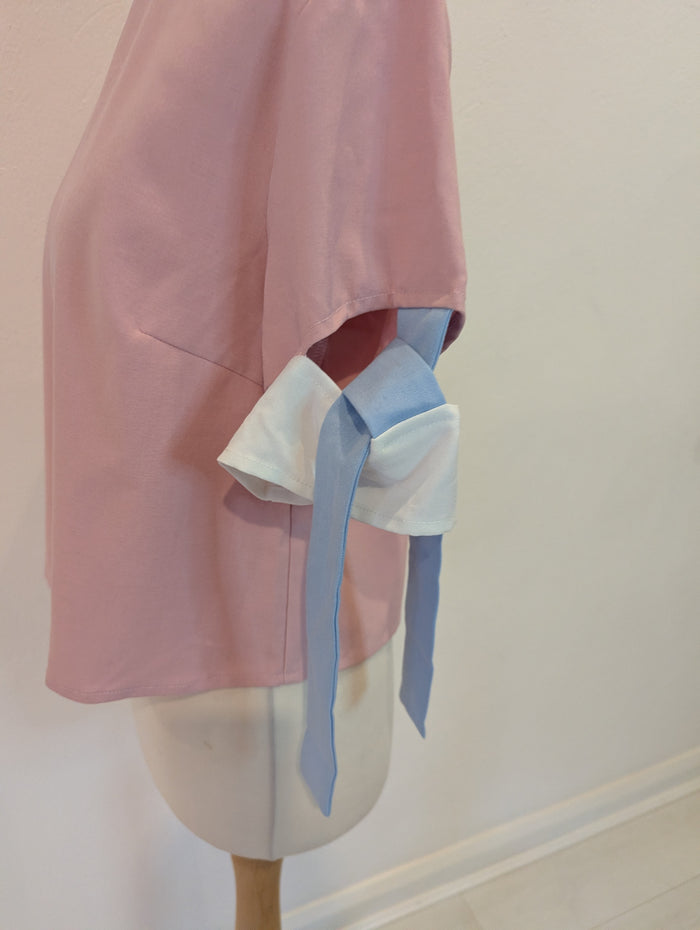 The White Pepper Pink Tie Sleeve Top XS