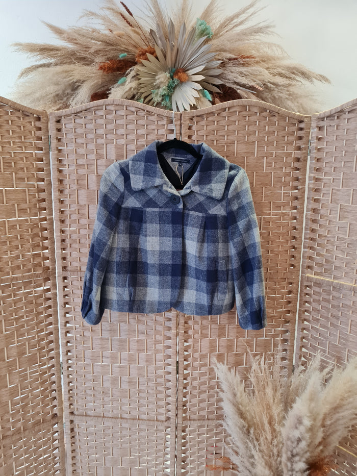 Tommy Hilfiger Blue Check Crop Jacket Size 8