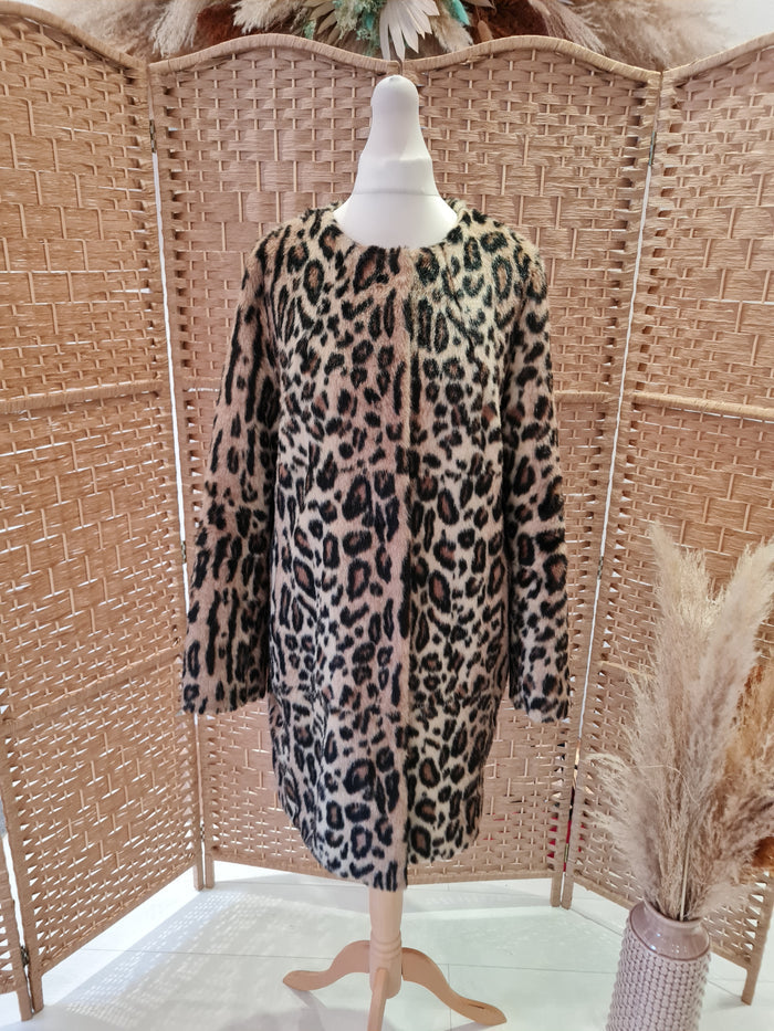 TopShop Animal print fur coat 10