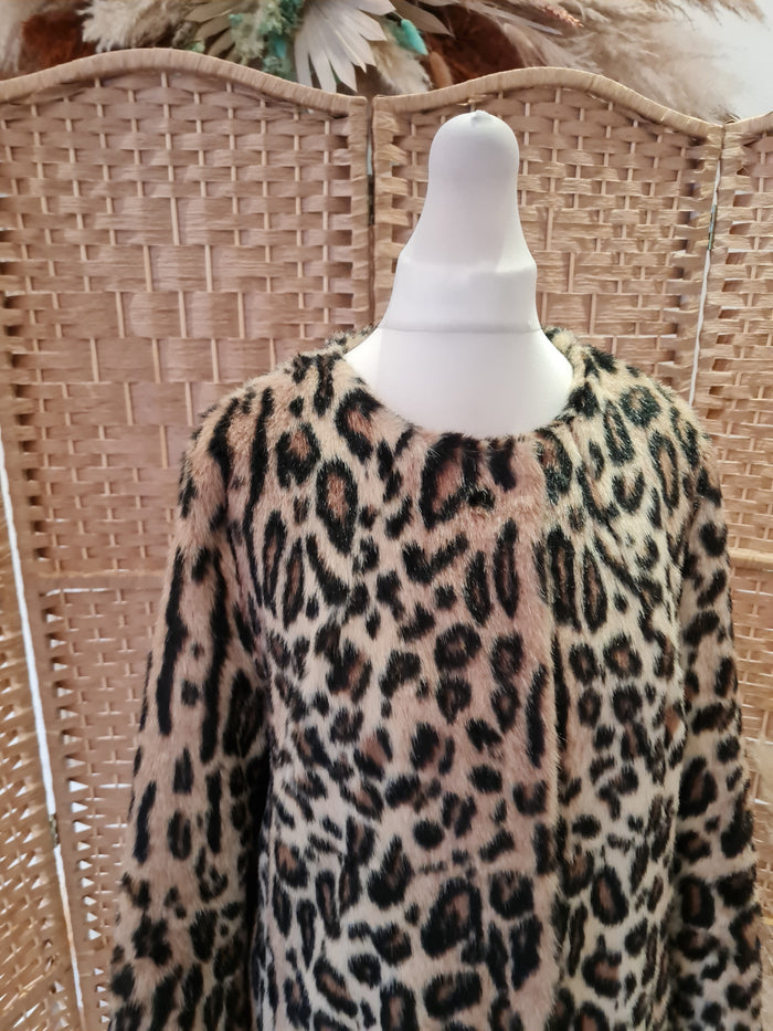 TopShop Animal print fur coat 10
