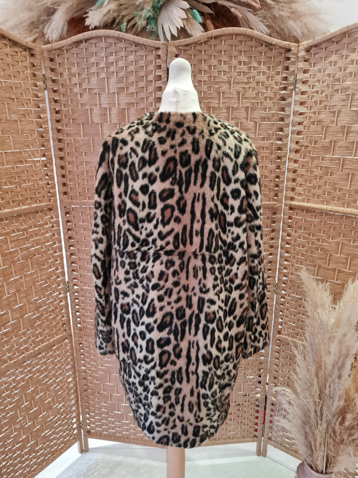 TopShop Animal print fur coat 10