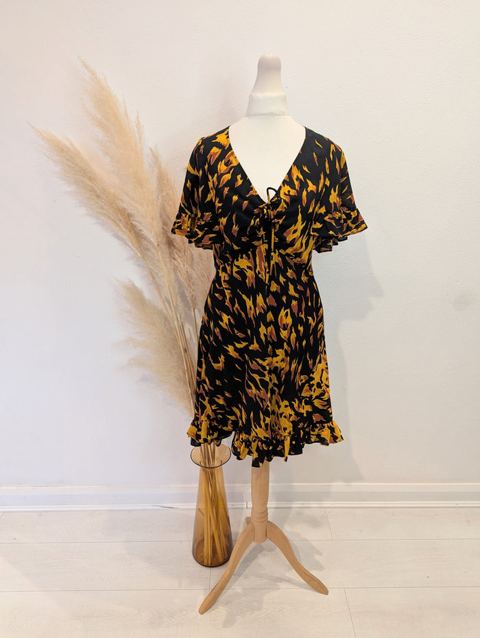 Topshop Black/ Mustard Print Dress 12
