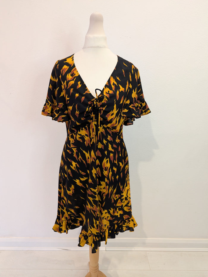 Topshop Black/ Mustard Print Dress 12