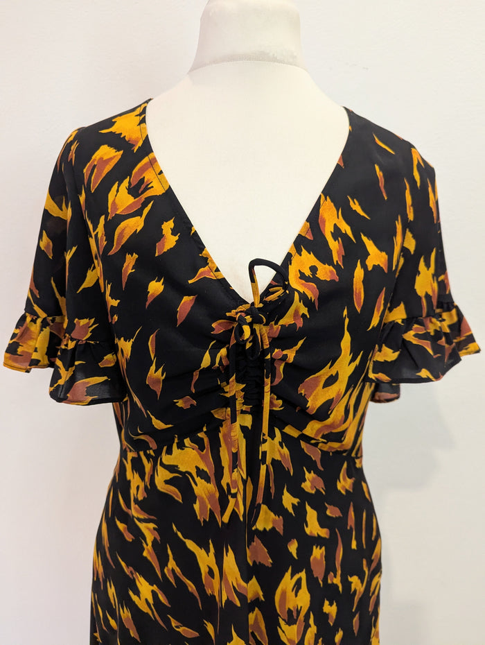 Topshop Black/ Mustard Print Dress 12