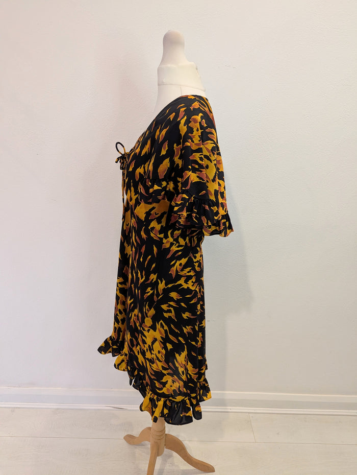 Topshop Black/ Mustard Print Dress 12