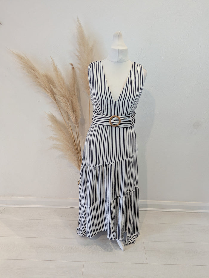 Topshop Navy White Stripe Dress 12 RRP £55