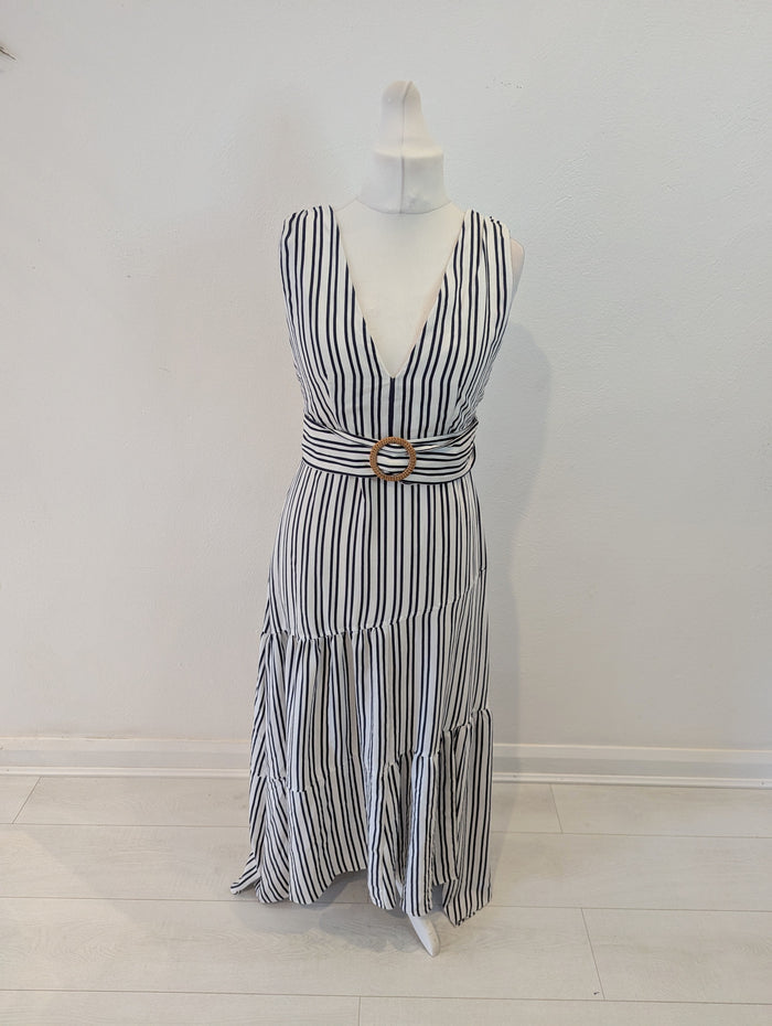Topshop Navy White Stripe Dress 12 RRP £55