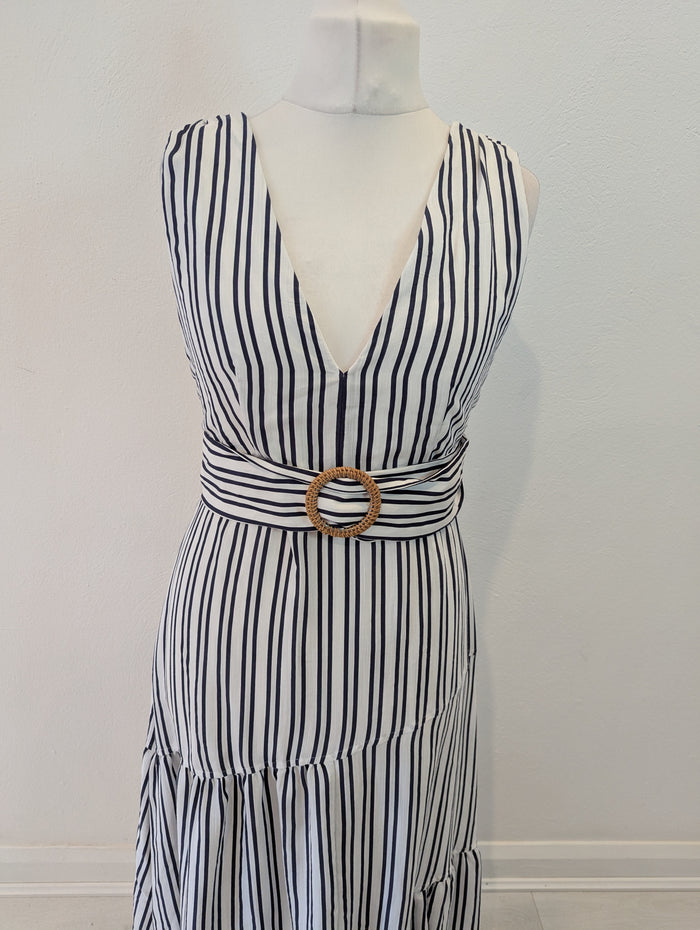 Topshop Navy White Stripe Dress 12 RRP £55