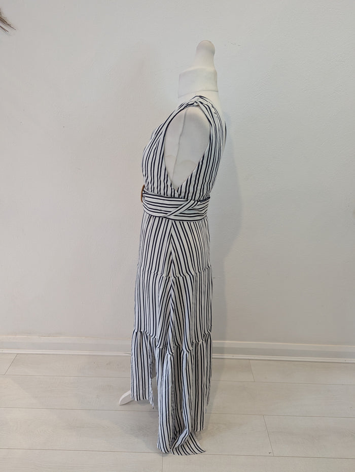 Topshop Navy White Stripe Dress 12 RRP £55