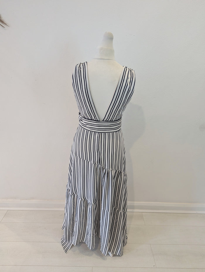 Topshop Navy White Stripe Dress 12 RRP £55