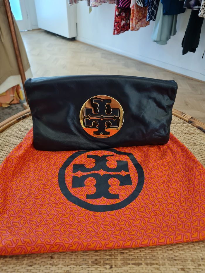 Tory Burch Navy Leather Fold Over Clutch