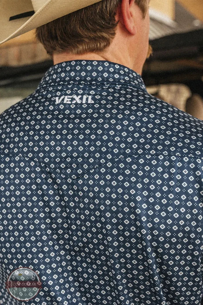 Vexil Brand – Western Pearl Snap Polo - Tribal Board | Navy detail of back of Vexil Polo